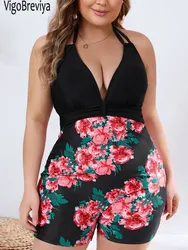 VigoJany 2025 Print Patchwork Plus Size Stroje kąpielowe Kobiety Halter Chubby Curvy Jednoczęściowy kostium kąpielowy Hollow Lady Duży duży kostium kąpielowy