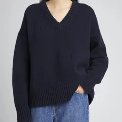 女性用カシミヤウールセーター,厚くてゆったりとしたVネックセーター,新しい衣服,秋と冬,2022