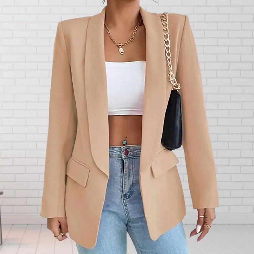 Women Suit Coat Elegant Lapel Business Suit Coat for Women Spring Autumn Solid Color Jacket with Flap Pockets Stylish for Work