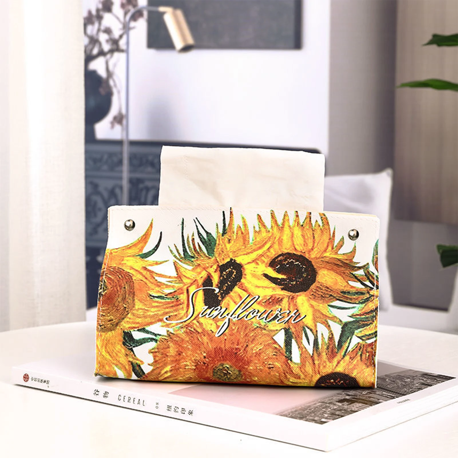 Leather Tissue Holder Oil Painting Tissue Box Bedroom Kitchen Storage Box Napkin Holder For Home Office Desk Decoration