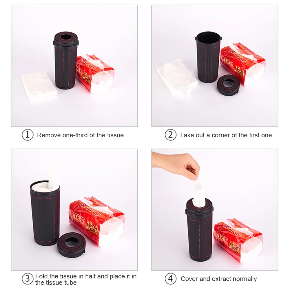 Car Multifunctional Tissue Holder Leather Tissue Storage Box Round Paper Tube Safety Broken Window Tissue Cup with Safety Hammer