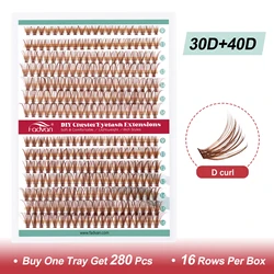 Fadvan Brown Lash Clusters DIY Eyelash Extensions 9-16mm Natural Lashes Wispy Individual Lash Extensions 280pcs C/D Curl lashes