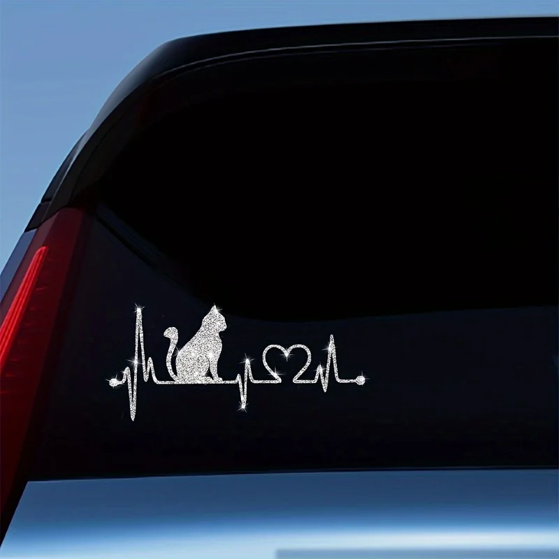 1pc Cat ECG Car Sticker, Sparkling Truck Reflective Sticker, Off-Road Vehicle Motorcycle Sticker