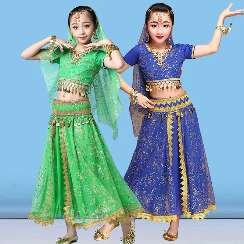 

Kids Arabic Halloween Costume Girl Princess Festival Belly Dance Cosplay Bollywood Noble Jasmine Carnival Stage Performance Suit