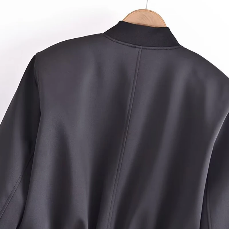 Silk Satin Texture Coat Autumn Women Short Jacket Button Outerwear Female Lady Streetwear Tops Black