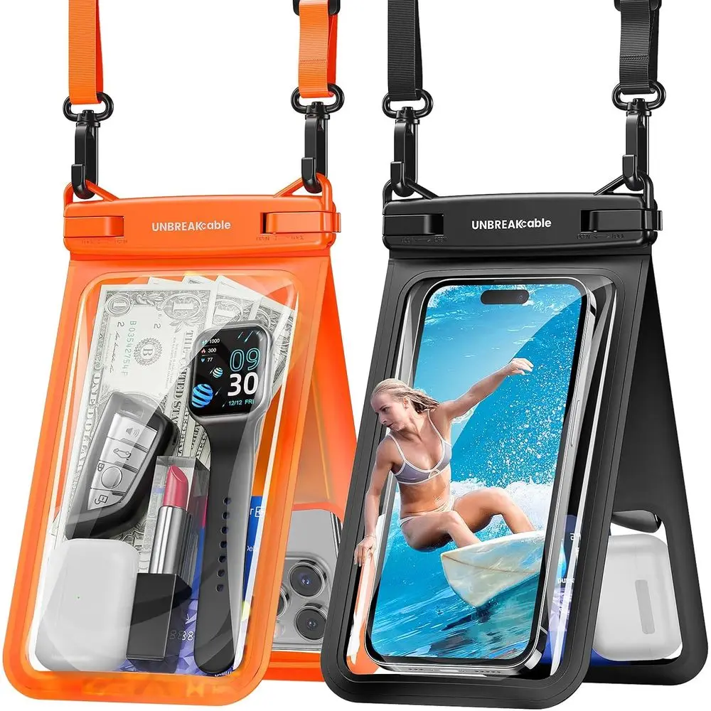 

Waterproof Pouch 2-Pack, Dual Compartment Case for 15-17 Pro Max up to 7, Dry Bag with Lanyard for Beach or Travel Essentials