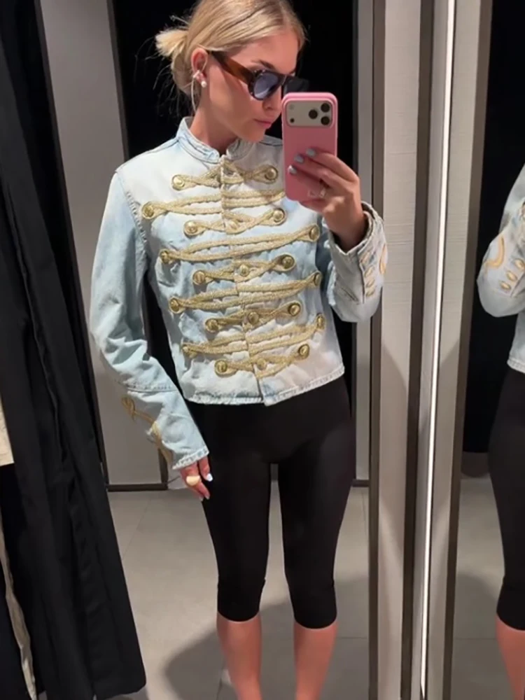 Vintage Edgy Denim Short Jacket Designers Stylish Slim Modern Ladies Outer Jackets Autumn Casual Chic Trendy Streetwear