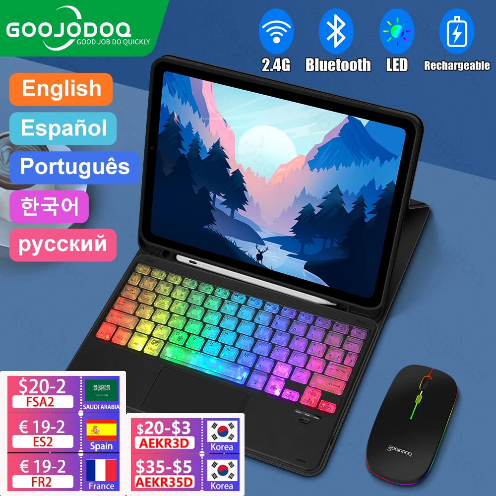 GOOJODOQ For iPad Air 5 4 Case RGB Keyboard for iPad Pro 11 Case funda iPad 9th 10th Generation Case 7th 8th Magic Keyboard