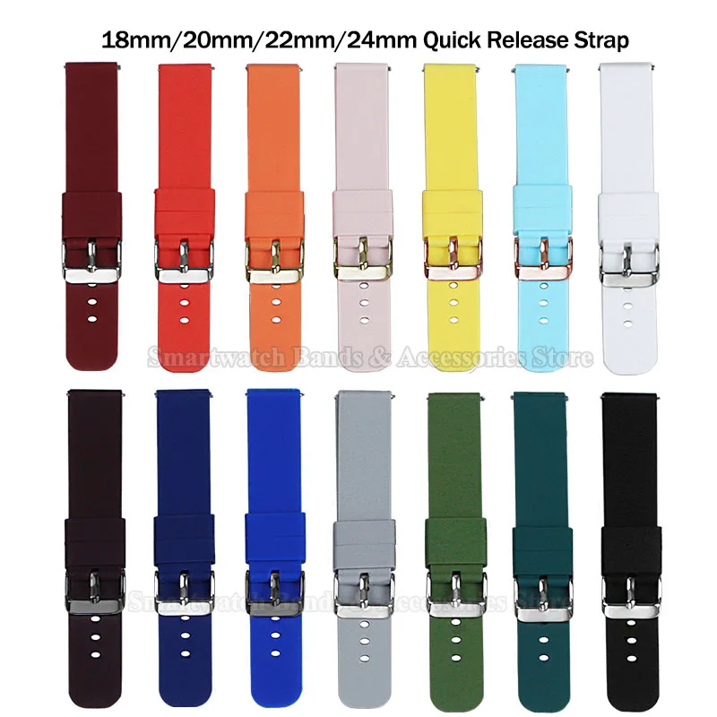 18mm 20mm 22mm 24mm Quick Release Silicone Watch Strap Men Women Waterproof Sport Wrist Band Universal Replace Rubber Bracelet