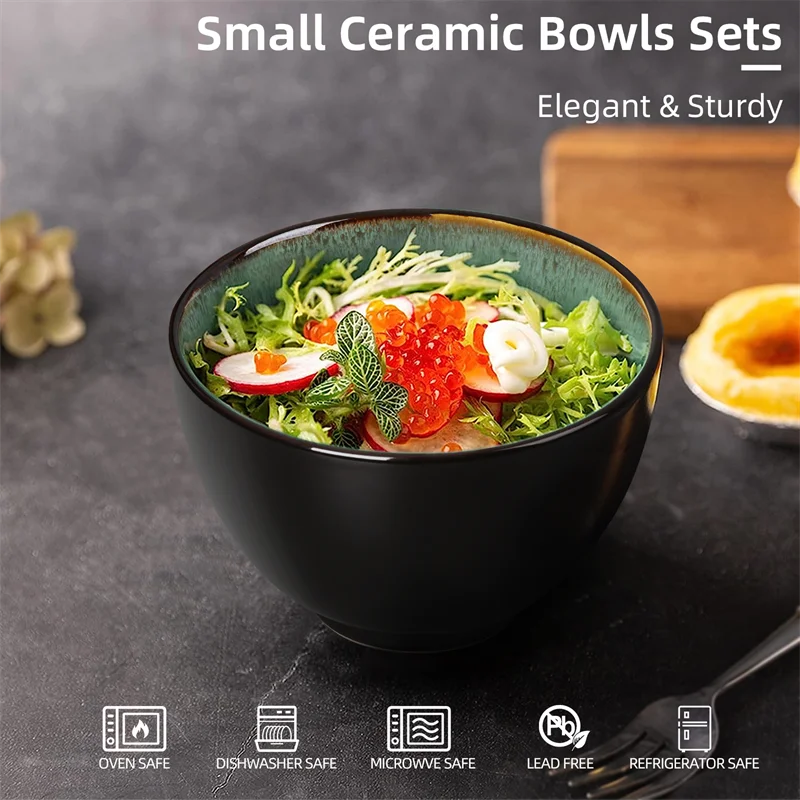 4PCS Chinese Style Green Ceramic Bowl Sets Household Noodle Bowl Specialty Ramen Bowl Dish Bowl Commercial Ramen Bowl Set