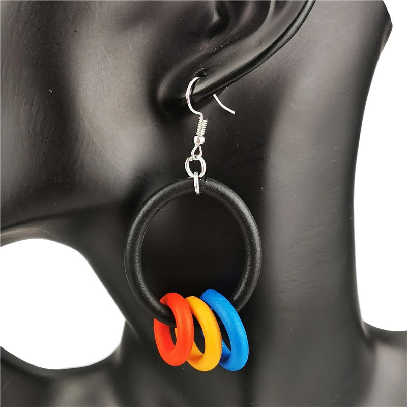 New Handmade Fashionable Women Pendant Circle Hollow Design Rubber Earrings Metal Ear Hooks 10 Colors Optional Bohemian Earrings