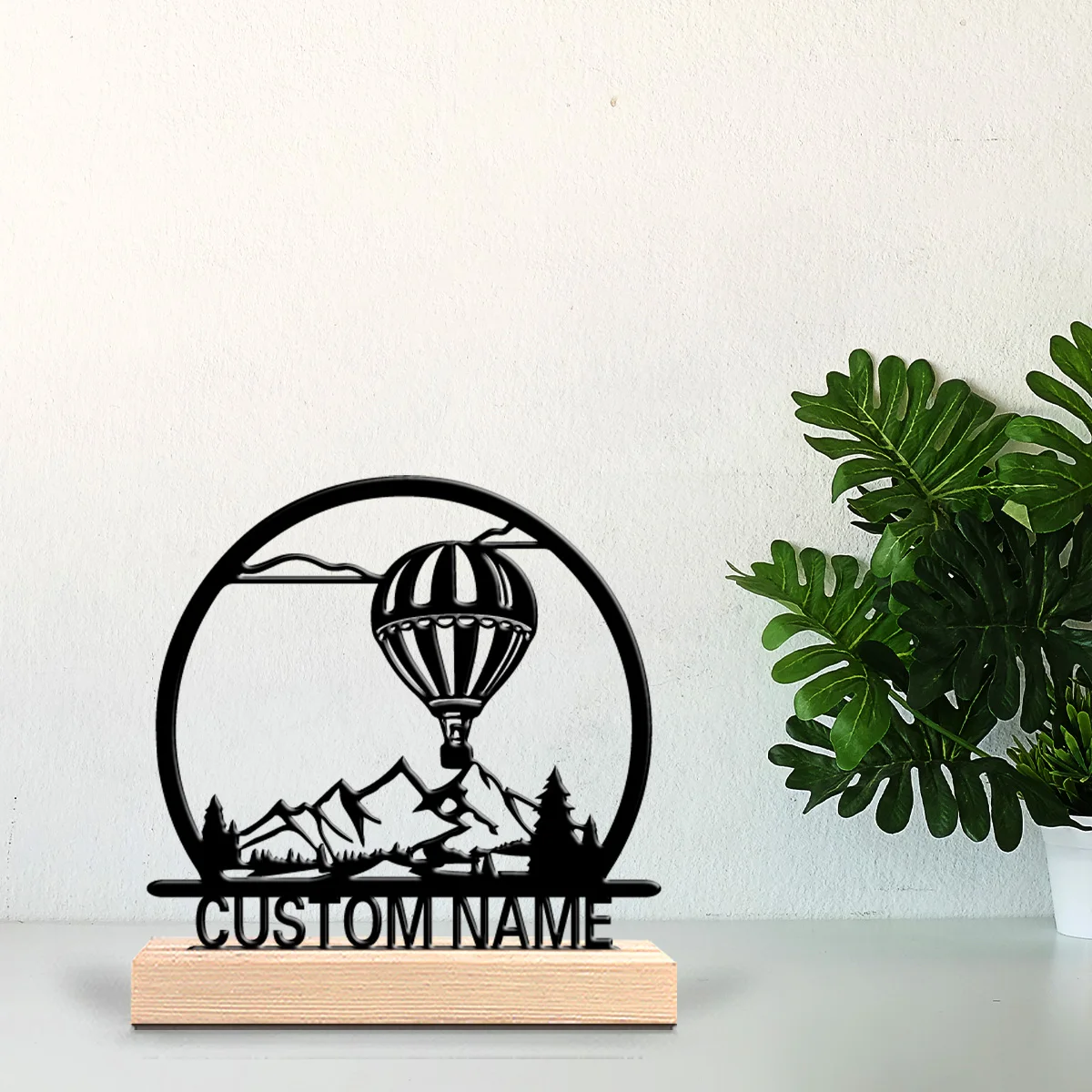1pc Hot air balloon Customized Name Tin Statue Metal Ornament Art Crafts With Wood Base Iron Ornament For Office Room Decor view 6