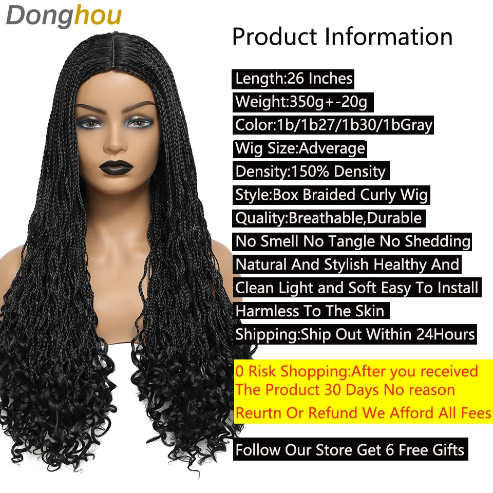 26 Inches Long Braided Wigs Goddess Box Braid Wig With Curly End Boho Braids Wig Fake Scalp Heat Resistant Synthetic Braids Wig