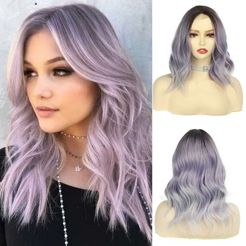 fake-european-american-fashion-women's-short-curly-synthetic-wig-with-a-small-lace-front-and-a-gradient-purple-color