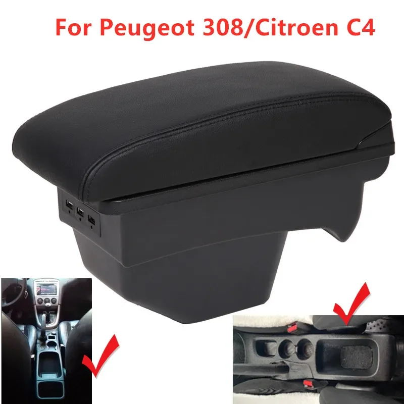 Car Armrest Box For Peugeot 308 2008 2009 2010 2011 2012 T7 SW / Citroen C4 2011 Retrofit Parts Center Storage Box USB