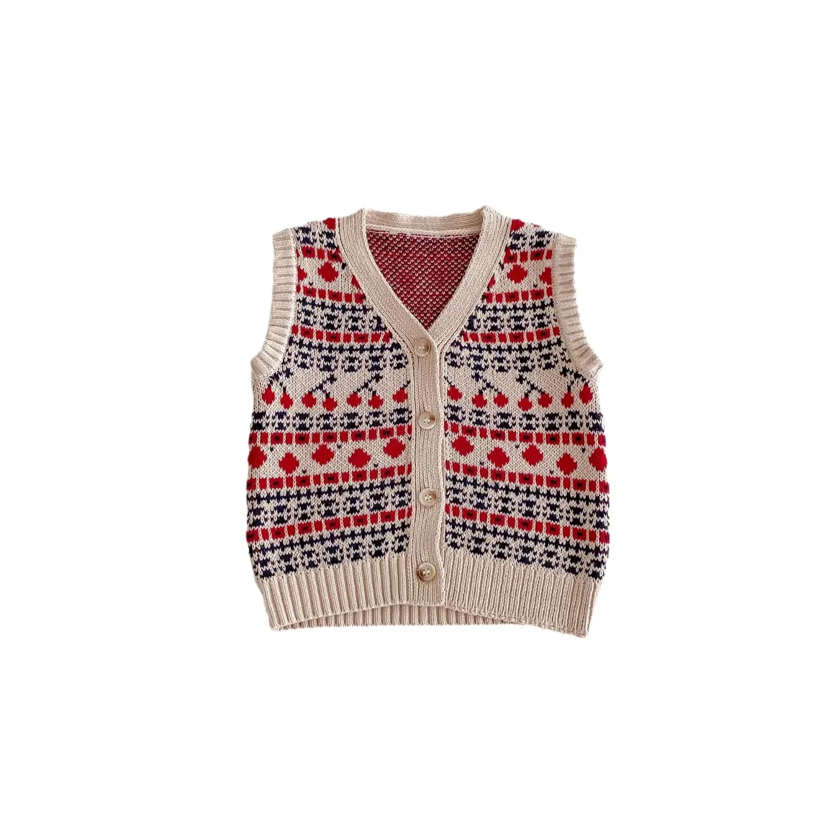 2024 Autumn New Children Vintage Knitted Vest Baby Sleeveless Tops Jacket Boys Girls Sweater Cardigan Kids Casual Jacquard Vest