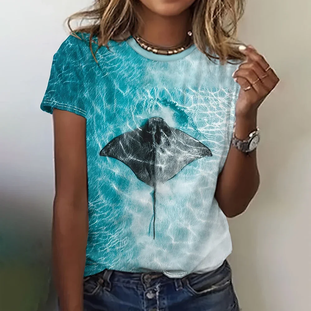 Camisetas con estampado 3D de tortuga para mujer, ropa de calle informal Harajuku, camiseta de manga corta para mujer, camisetas con cuello redondo, ropa de verano