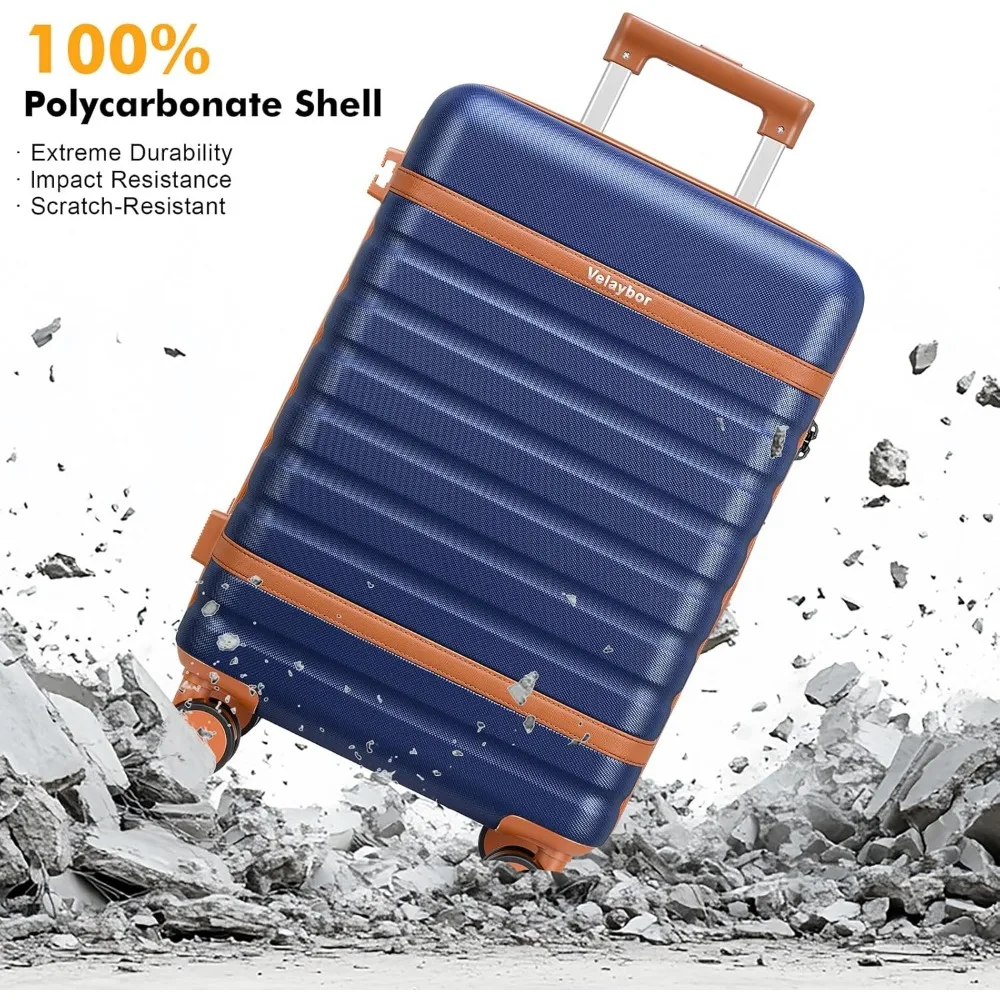 Three-Piece Lightweight Hardside Spinner Luggage Set with TSA Lock, YKK Zippers, 20 Inch Carry-On Suitcase for Travel