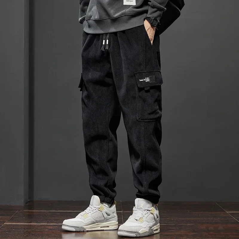 Men Winter Open Crotch Cargo Pants Hidden Zippers Sexy Pockets Themal Full Length Corduroy Warm Keep Casual Trousers Crotchless