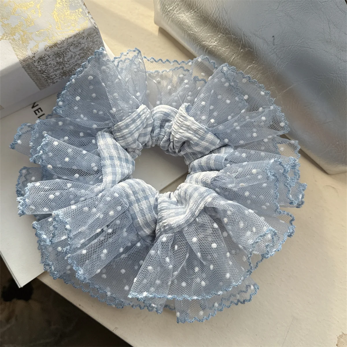 

DuoShang New Blue Lace Polka Dot Hair Scrunchies Oversized High Elastic Scrunchies Hair Bands Hair Accessories for Women Girls