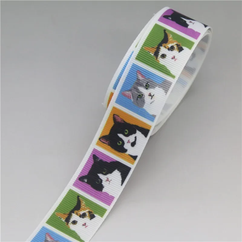 7/8'' 5yards Cute Cat Dog Horse Printed Grosgrain Ribbon Accessory Hairbow Headwear Decoration DIY Wholesale OEM E18330