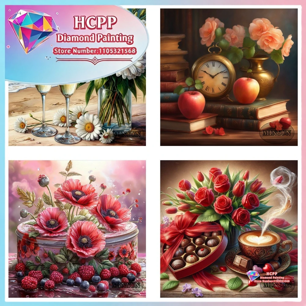 Blumen- und Landschaftsmotiv Diamant-Malerei-Set Quadratische und Runde Diamanten 5D DIY Mosaik Handgemachte Kunst Einzigartiges Exquisites Geschenk Heimdekoration
