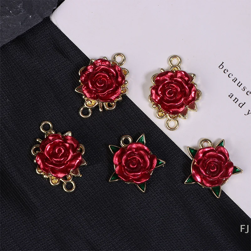 [YU]5Pcs 레드 로즈 랙 도금 합금 펜던트 액세서리 목걸이 팔찌 쥬얼리 장식 선물 만들기