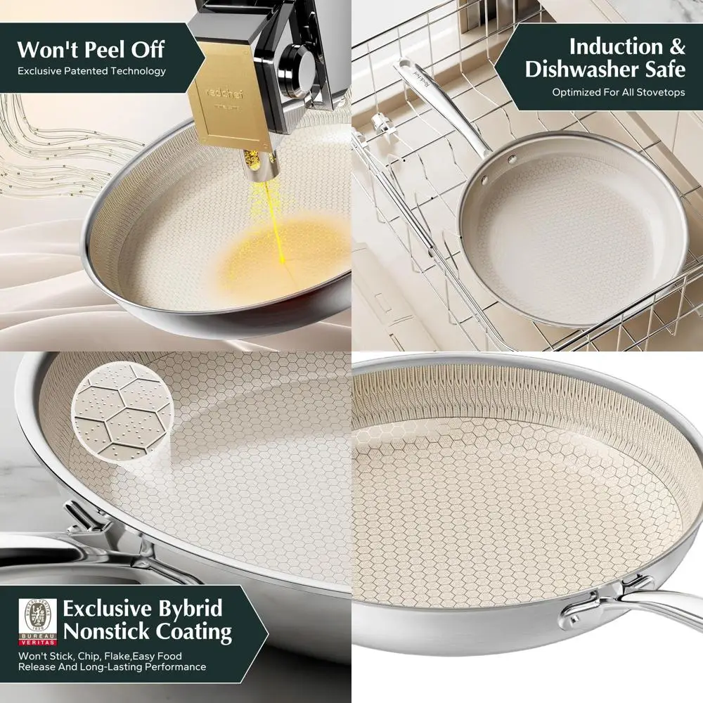 

11 Hybrid Ceramic Nonstick Fry Pan with Cool Handle, Dishwasher & Oven Safe, Induction Ready, Multi-Ply Steel & Aluminum, Suitab