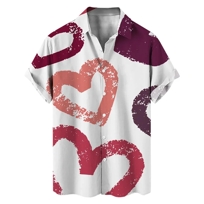 

Love Heart 3d Printed Hawaiian Shirt Men's Summer Button Down Short-sleeved Casual Beach Vacation Lapel Collar Aloha Shirt