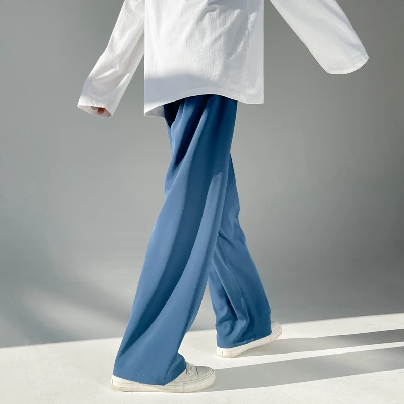 Pantalon en soie glacée pour hommes, section mince, pantalon droit décontracté ample, pantalon de couple, version coréenne, printemps et été, nouveau, 2023