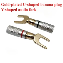 4Pcs Gold plated Y U Shape Banana Plug Audio Speaker Plugs Screw Fork Spade Cable Wire Connector