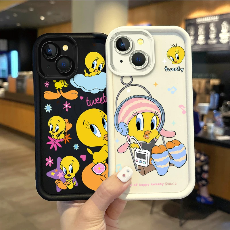 Fashion Cute Tweety Bird Cartoon Phone Case For iPhone 16 Pro Max Case 15 14 13 12 11 Pro XR X XS Max 8 7 Soft Shockproof Cover