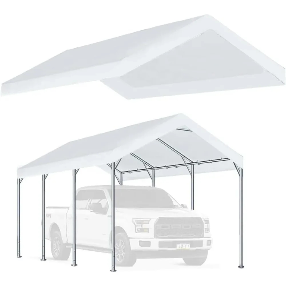 

Portable Garage Rutile 10'x20' Carport Canopy ONLY Tent Garage Replacement Top Tarp Car Shelter Cover W/Ball Bungees White Home