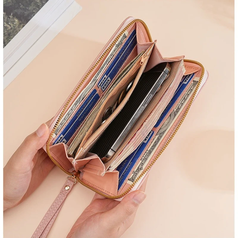 Lychee Patterned Long Wallets for Woman Wrist Clutch Purse Large Capacity Money Clip Card Holder Mobile Phone Pouch Coin Purse