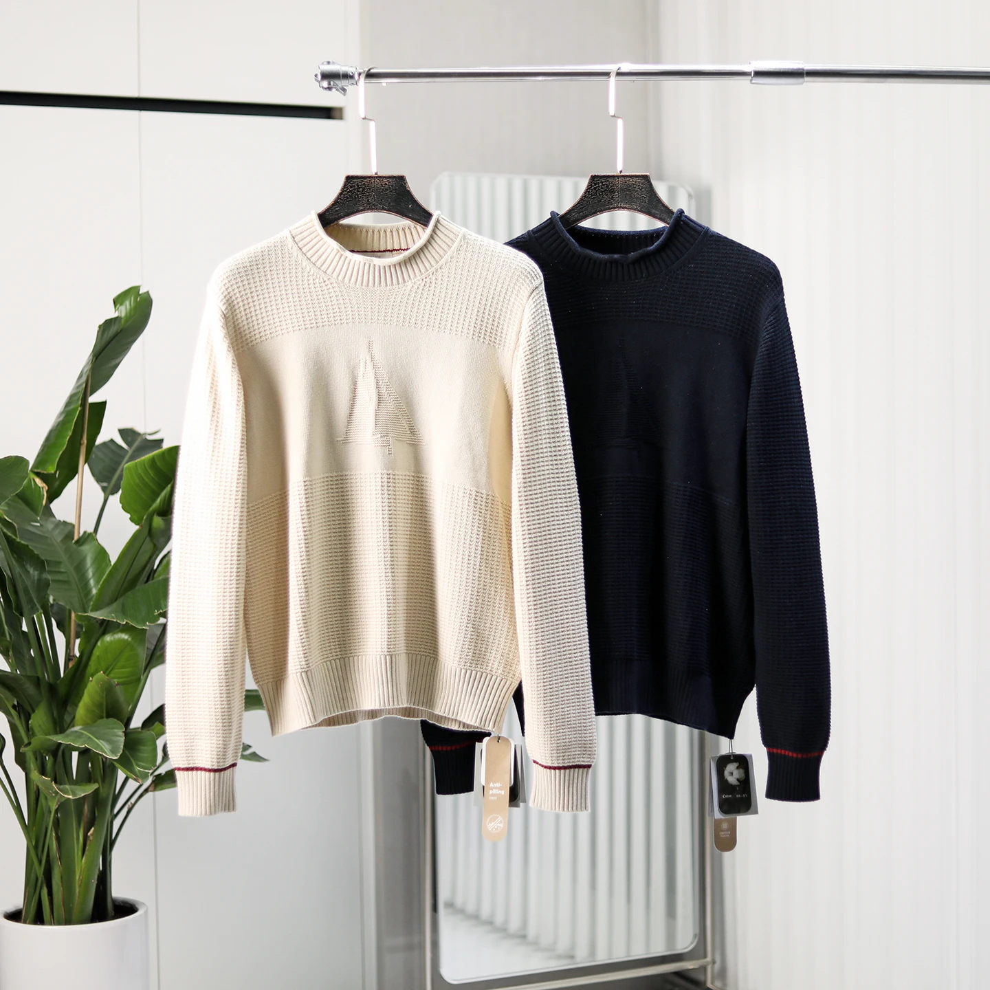 

Итальянский мужской вязаный свитер из длинноворсового хлопка с круглым вырезом, с узором в виде парусников, зимний, модный, удобный, дышащий, повседневный.