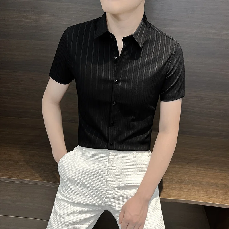 

2026 Summer Men's Shirt Fashion Stripe Short Sleeve Casual Comfortable Loose Fit High-Quality Street Style Tops