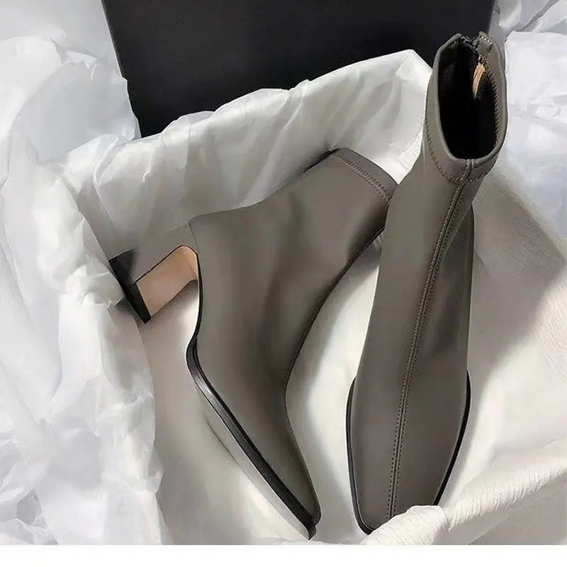 

Fashion Autumn Square Toe Women Ankle Boots Slimming Chunky Heels Short Booties Winter Female Thick Heel Boots Women