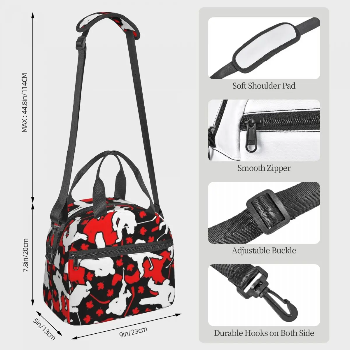 Ice Hockey Player Canada Flag Camo Camouflage Lunch Bags Bento Box Portable Lunch Tote Picnic Bags Thermal Bag for Woman Office