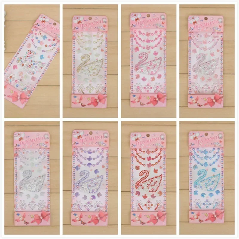 Pegatina con forma de cisne, calcomanía artesanal, arte móvil, diamantes de imitación de cristal, pegatinas autoadhesivas para álbum de recortes, juguetes para niños