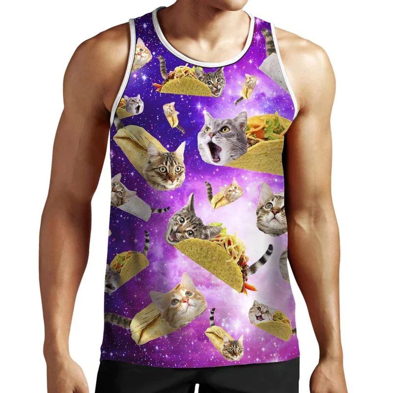 Dollars And Cats 3d Printed Tank Tops Men Women Funny Cute Cat Vest Tops Us Flag Food Floral Shirt Gym Hawaii Y2k Beach Tank Top