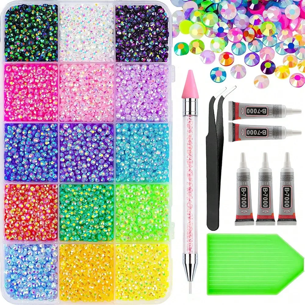 2026 Nieuwe Kleurrijke DIY Harsen Strass Steentjes Kit voor Versieringen, Meerkleurige 3/4mm Niet-Hotfix Platte Achterkant Steentjes, voor Versierde Nagelkunst/beker
