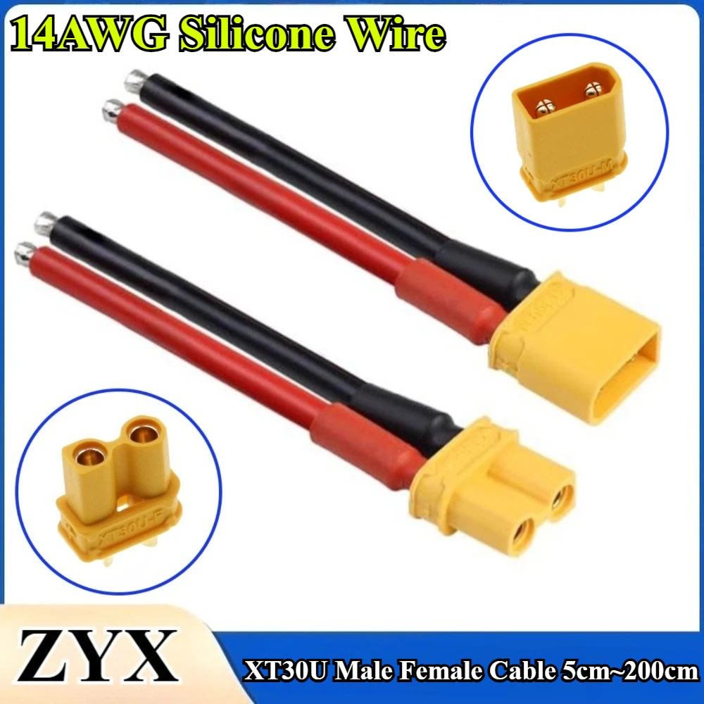 

1Pcs XT30U Plug Male Female Connector with 5cm~200cm 14AWG Silicone Wire Cable for RC Fixed wing Lipo Battery FPV Drone charger