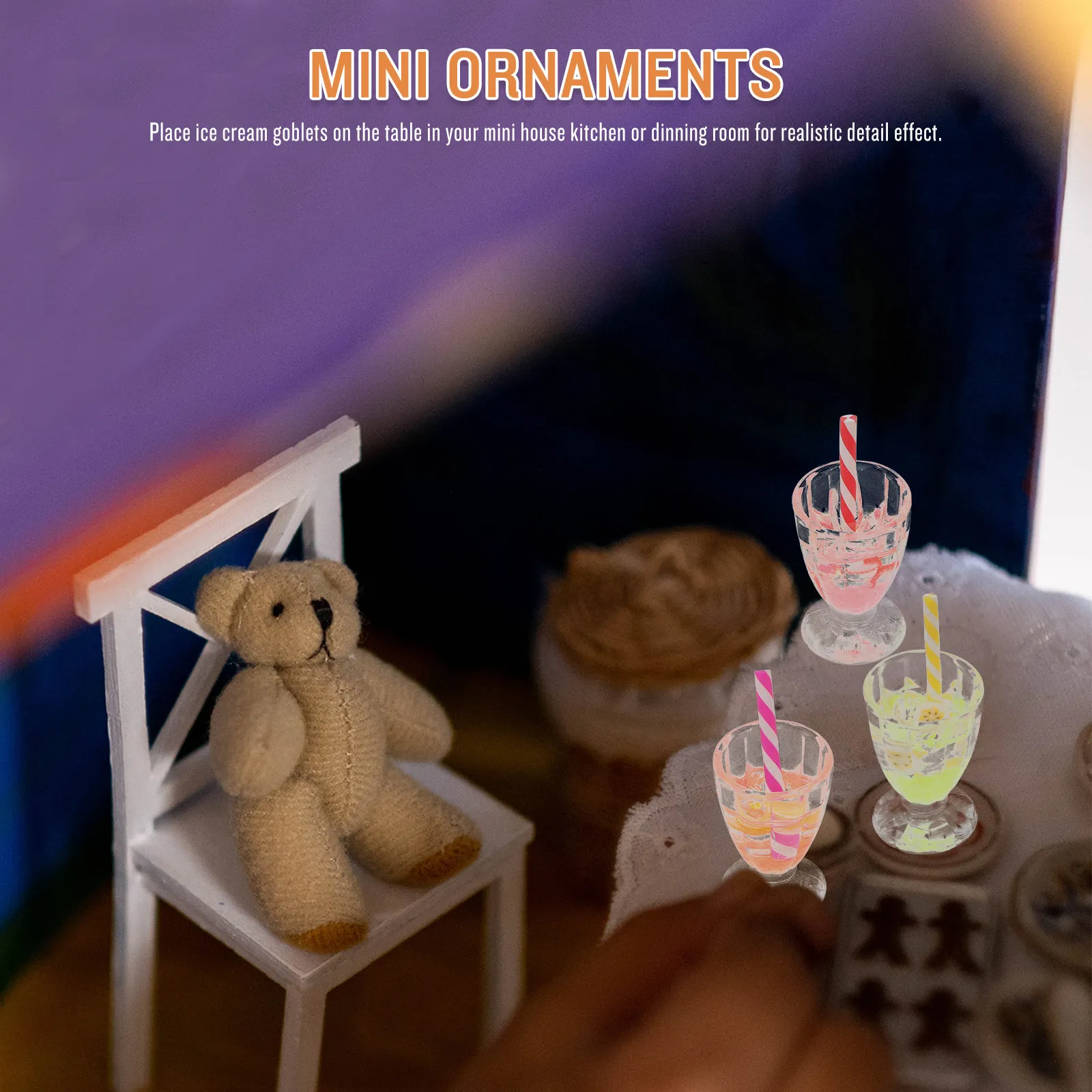 

6Pcs Mini Ice Cream Goblet Resin Decorations Miniature Scene Accessories Mini House Kitchen Ornament Pretend Play Gift
