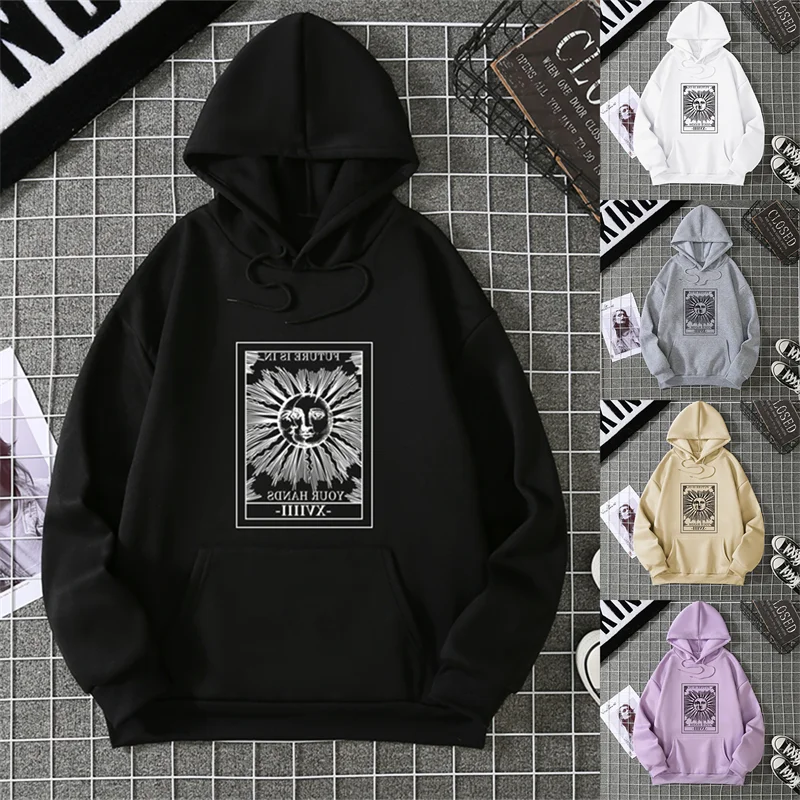الشمس بطاقة التارو الرئيسية أركانا فورتشن تيلينغ سترة غامضة النساء الاطفال هوديي Crewneck كنزة قطيفة Harajuku الطباعة