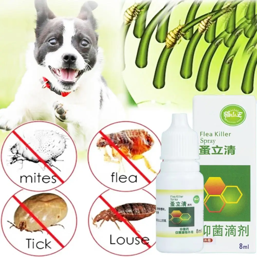 8ML Flea Spray Safe Ingredients Itch Relief Remove Ticks Fleas Universal Pet Dog Anti-flea Mites Ticks Drops Indoor