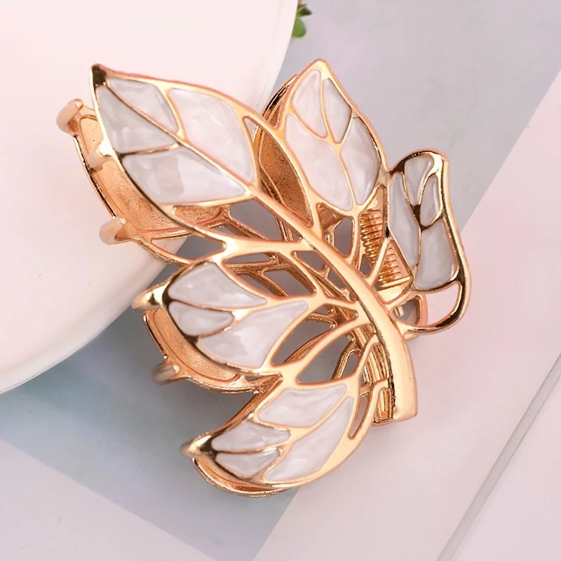 Hot-selling hair accessories women colored metal leaves grab the back of the head ball head clip all the ponytail hair claw