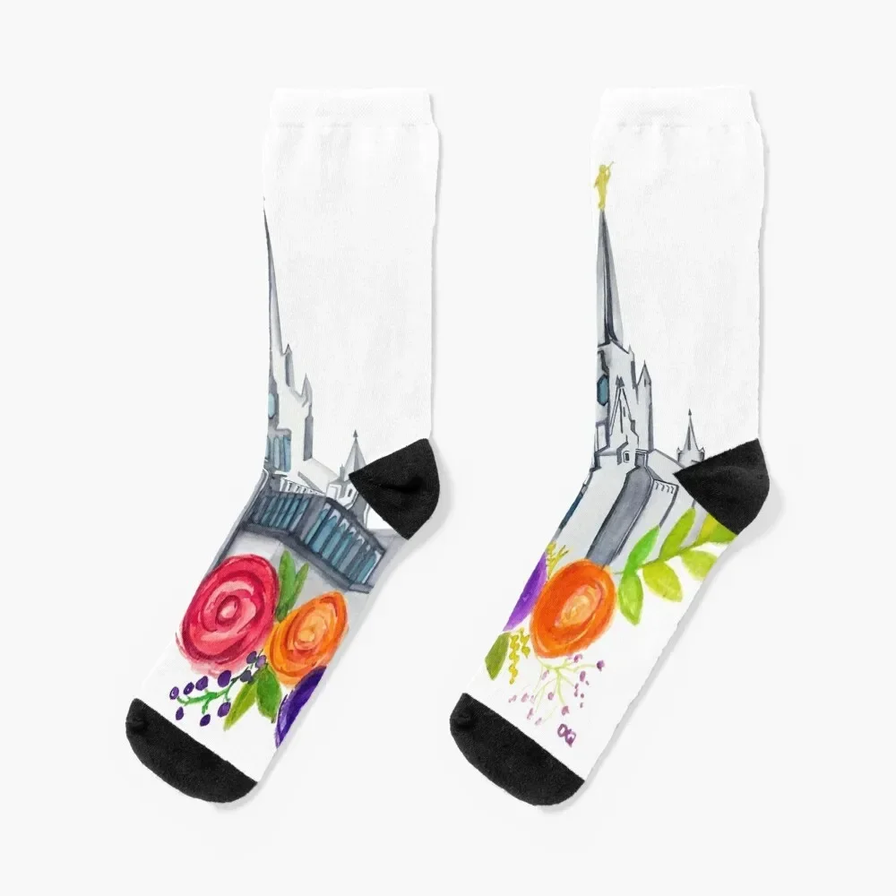 

San Diego LDS Temple Watercolor Socks custom sports cycling aesthetic Rugby Socks Women's Men's