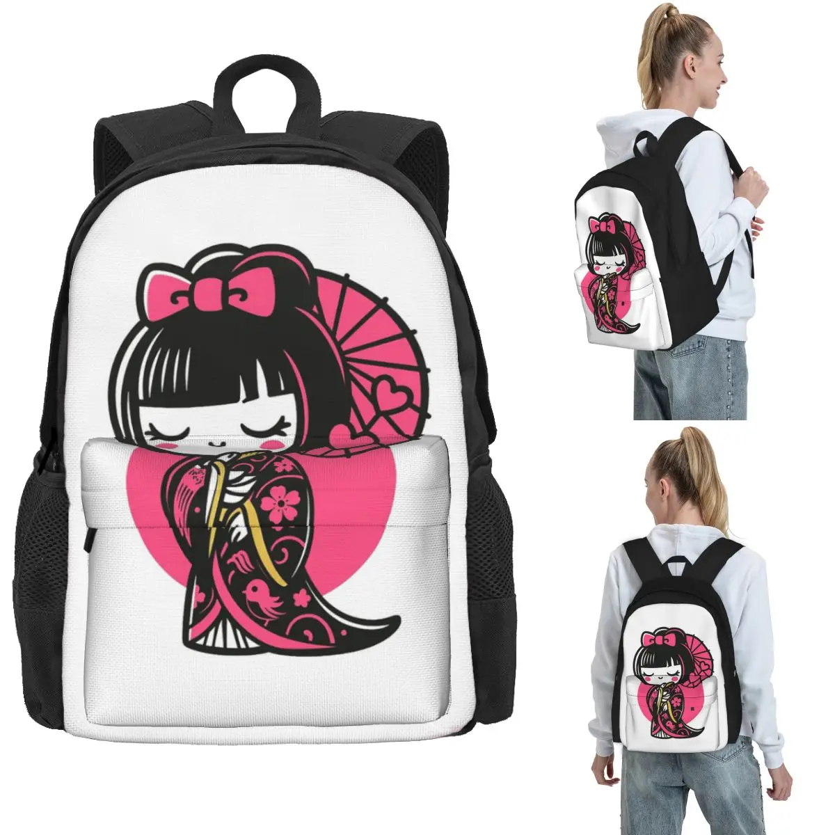 

Geisha Doll Backpack Hot Sale Daypack Large Capacity Kids BookBag School Bag Shoulder Bags for Men Women