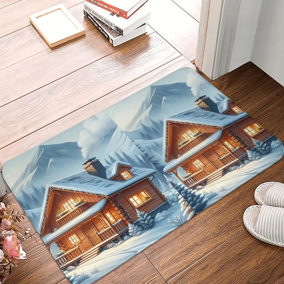 Winter Chalet Cozy Retreat In The Snow Non-slip Doormat Floor Mat Carpet Rug for Kitchen Entrance Home Balcony Footpad Mats