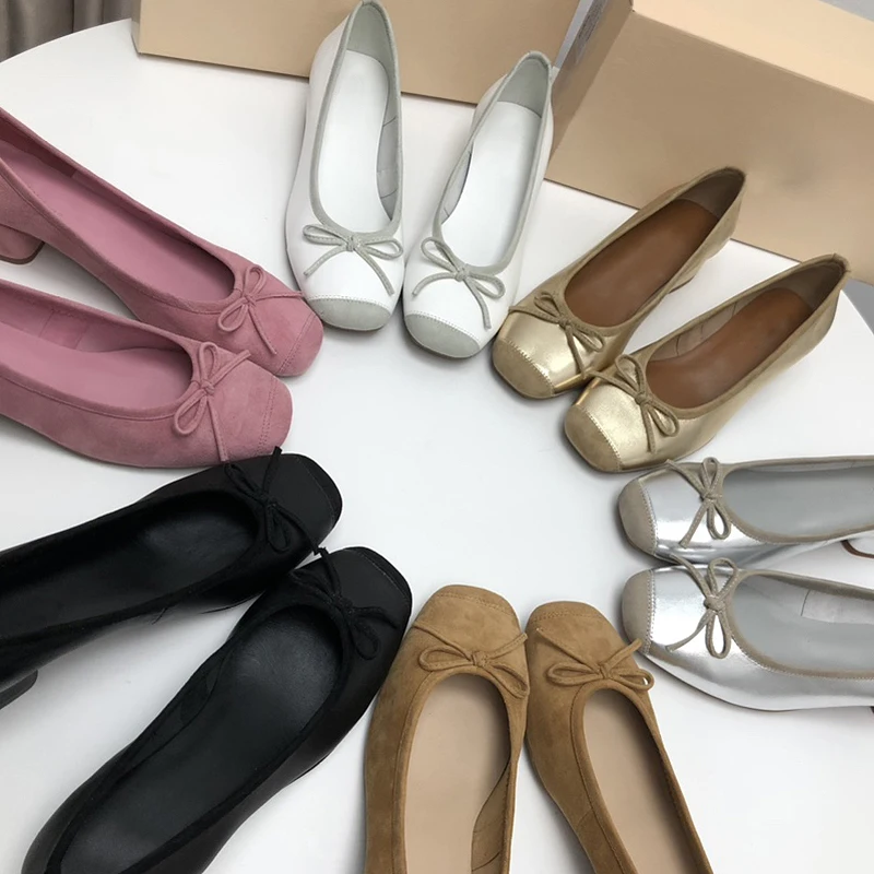 Donna-in Ballett-Tanzschuhe für Damen, luxuriös, niedrige Absätze, Pumps, Leder, elegant, schick, Schleife, bequem, Damenschuhe, lässig, zum Hineinschlüpfen